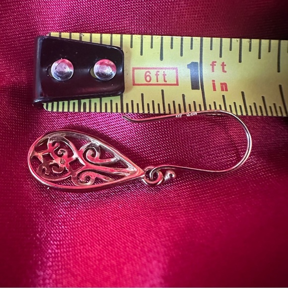 925 Sterling Silver Teardrop Filigree Dangle Earrings - Picture 11 of 11